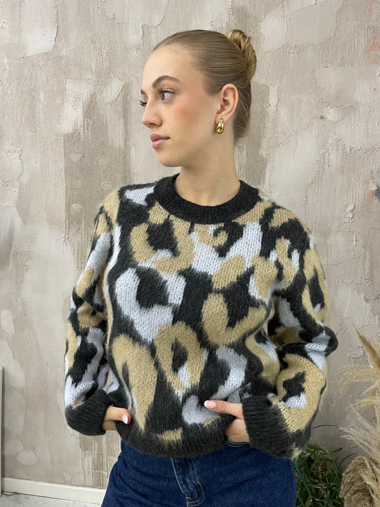 Pullover animalier azzurro Only