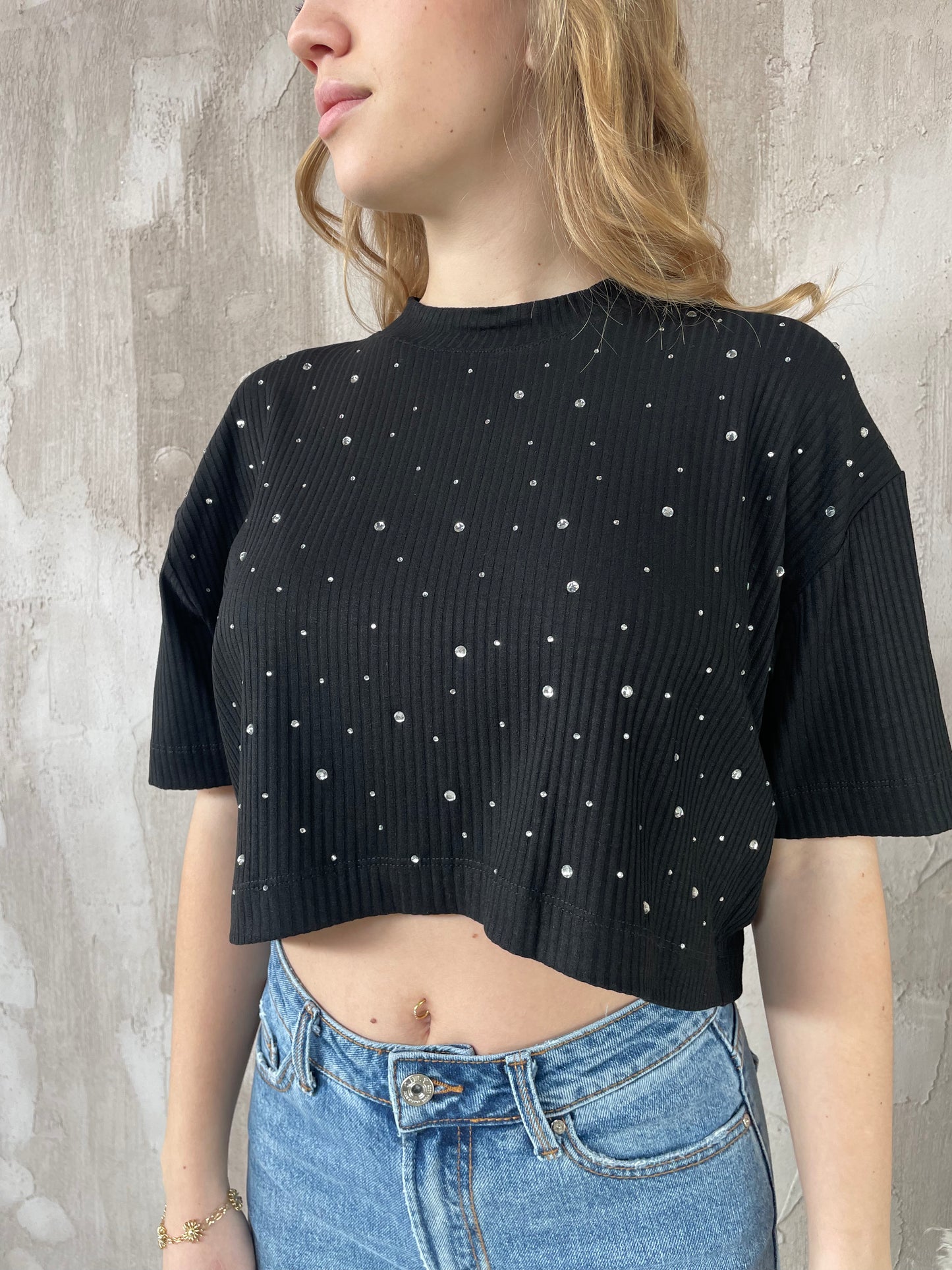 T-shirt a costine c/strass Berna