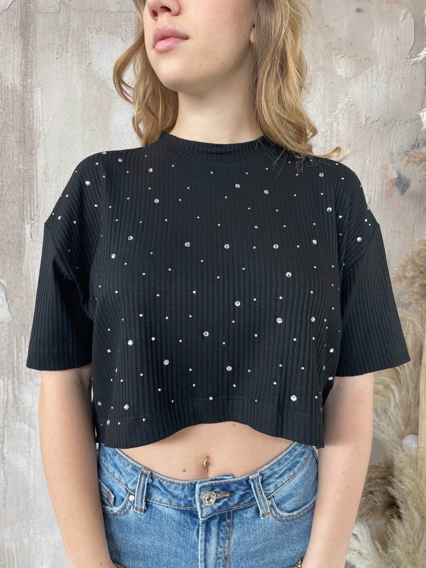 T-shirt a costine c/strass Berna