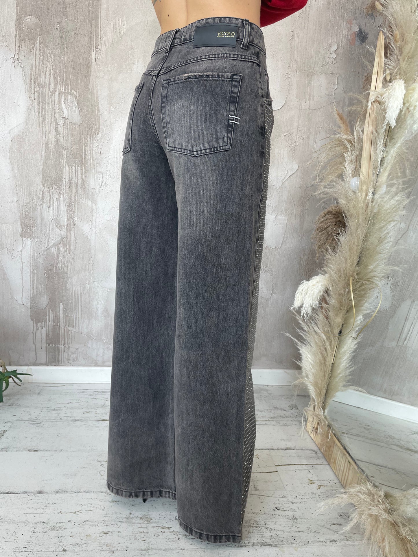 Jeans nero con strass argento Vicolo